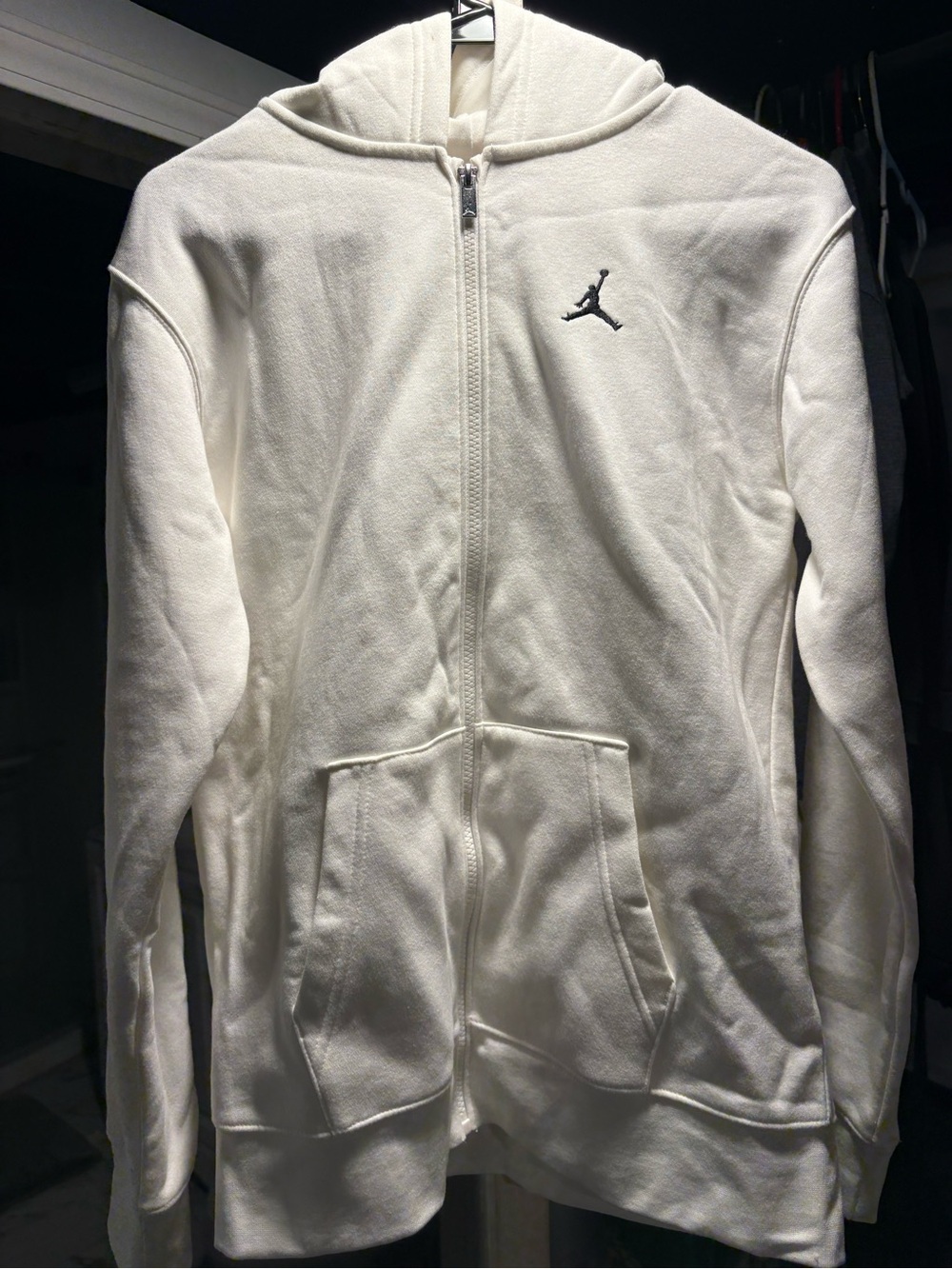 Jordan White Full-Zip Hoodie with Black Jumpman Logo